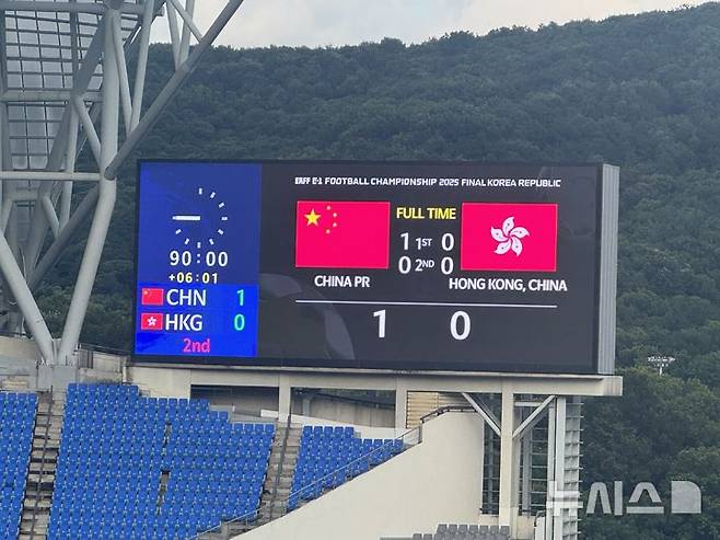 [용인=뉴시스] 김진엽 기자= 중국 남자 축구 대표팀이 15일 오후 4시 용인 미르스타디움에서 열린 홍콩과의 2025 동아시아축구연맹(EAFF) E-1 챔피언십(동아시안컵) 남자부 3차전에서 1-0 승리를 거뒀다. 2025.07.15. wlsduq123@newsis.com