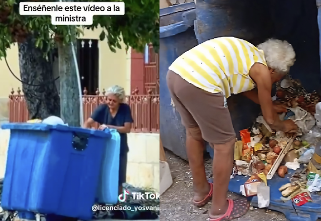 온라인상에 쓰레기통을 뒤지는 쿠바 국민들의 사진이 올라오고 있다. 틱톡, 엑스 캡처