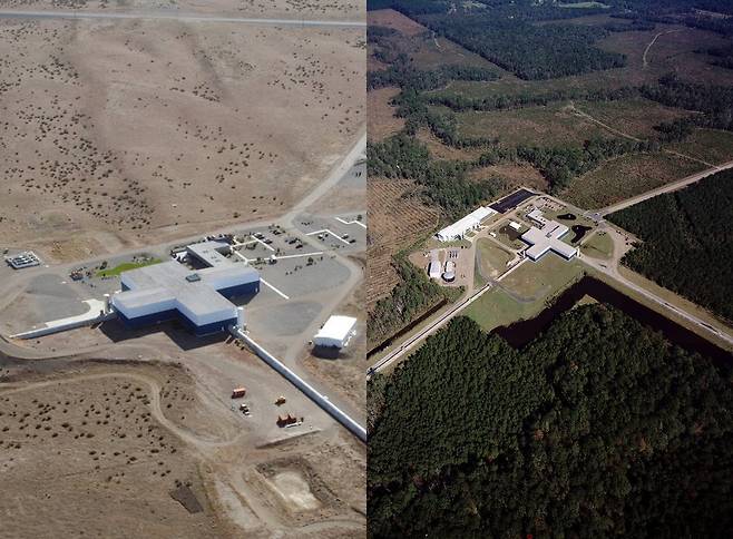 미국 워싱턴주 핸퍼드(왼쪽)와 루이지애나주 리빙스턴에 있는 라이고(LIGO)의 쌍둥이 검출기. /라이고/칼텍/MIT