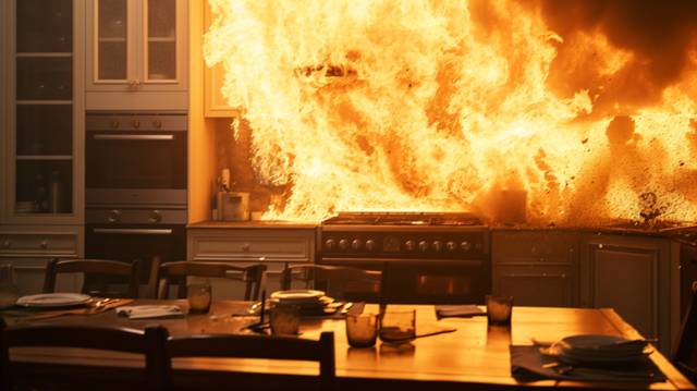 주방 화재 모습. 아이클릭아트