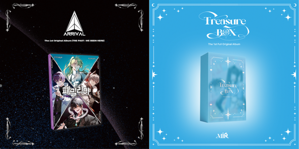 ▲ KT지니뮤직이 버추얼 그룹 어라이벌 첫 음반(왼쪽사진)과 미르의 첫 정규앨범을 스테이지 앨범 형태로 발표한다. 제공|KT지니뮤직