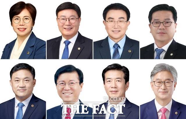 사진 위 왼쪽부터 시계 방향으로 국주영은(전주), 문승우(군산), 강태창(군산), 이정린(남원), 나인권(김제), 윤정훈(무주), 박용근(장수), 김정기(부안) 전북도의회 의원. /더팩트DB