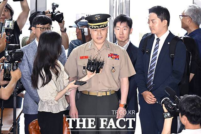 채상병 사망 사건 초동조사 당시 수사외압을 폭로했던 박정훈 해병대 수사단장(대령)이 16일 오후 서울 서초구 순직해병특검 사무실에 참고인 신분으로 출석하고 있다. /장윤석 기자
