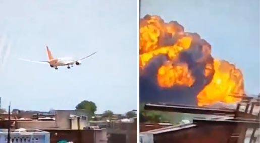 에어인디아 여객기가 지난달 12일 인도 서부 구자라트주 아메다바드 공항 근처에서 추락하고 있다. 엑스(X) 캡처