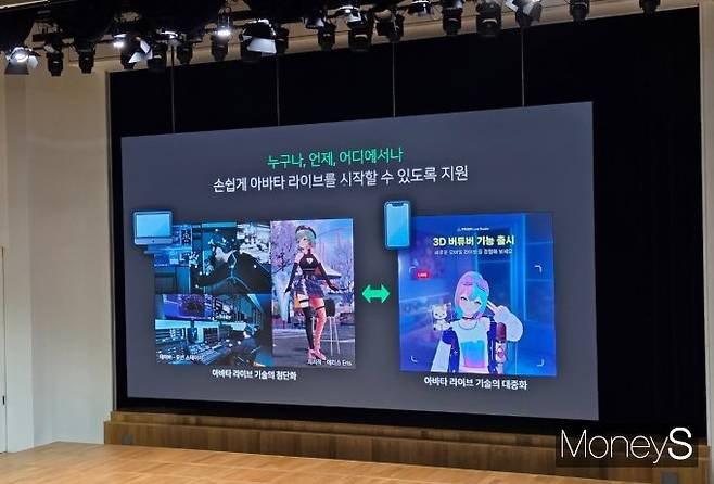 네이버는 미디어 기술 고도화의 다음 목표로 XR(확장현실) 콘텐츠 시장을 겨냥하고 있다. 사진은 아바타 라이브 기술 관련 설명 이미지. /사진=김성아 기자