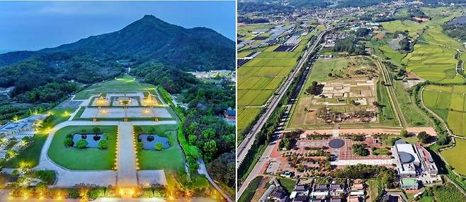 익산시, 백제세계유산 왕궁리유적(우)-미륵사지(좌) 전경 (사진=익산시 제공) *재판매 및 DB 금지