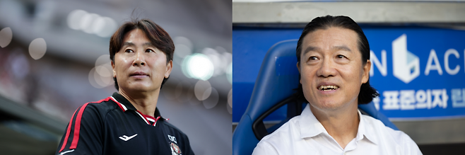 서울과 울산은 20일 오후 7시 서울월드컵경기장에서 열릴 K리그1 22라운드 경기에서 맞붙는다. 양 팀 모두 성적도 성적이지만 분위기가 어수선하다. 김기동 서울 감독(왼쪽)과 김판곤 울산 감독은 서로를 제물삼아 분위기를 바꾸고자 한다. 사진제공│한국프로축구연맹