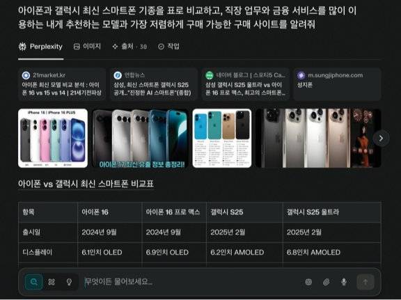 검색엔진 퍼플렉시티&nbsp;검색 결과 창. 퍼플렉시티 홈페이지 캡처