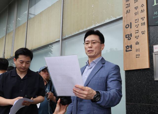 임성근 전 해병대 사단장이 2일 오후 서울 서초동 채상병 특검 사무실로 출석하기 전 기자회견을 하고 있다. 김태형 기자 xogud555@hani.co.kr