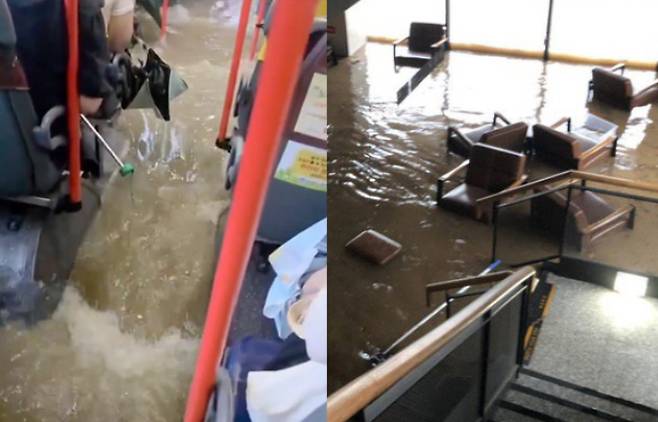 왼쪽부터 광주광역시의 한 시내버스 내부·광주광역시 북구 신안동의 한 카페 내부. SNS 캡처