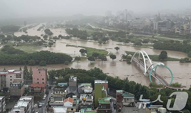 19일 내린 폭우로 울산시 남구 태화강 국가정원 둔치 일대가 물에 잠겨 있다. (독자 제공. 재판매 및 DB 금지) 2025.7.19/뉴스1 ⓒ News1 조민주 기자