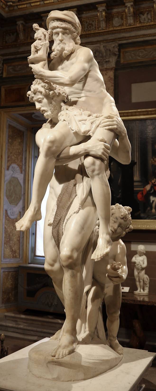 아이네이아스, 안키세스, 아스카니우스(1618~1619). 겨우 스무살 무렵 베르니니가 만든 작품이다. 영웅 아이네이아스가 불타는 트로이 에서 가족을 이끌고 나오는 장면을 묘사하고 있다. /보르게세미술관