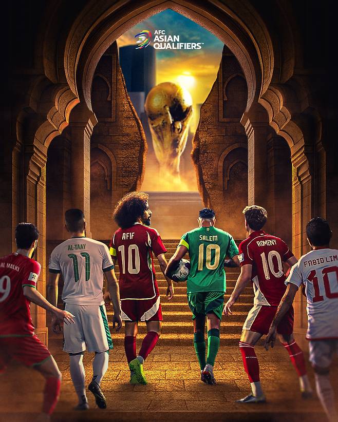 2026 국제축구연맹(FIFA) 북중미 월드컵 4차 예선에 참가하는 팀들. 왼쪽부터 오만, 이라크, 카타르, 사우디아라비아, 인도네시아, 아랍에미리트연합(UAE). /사진=아시아축구연맹(AFC) 제공