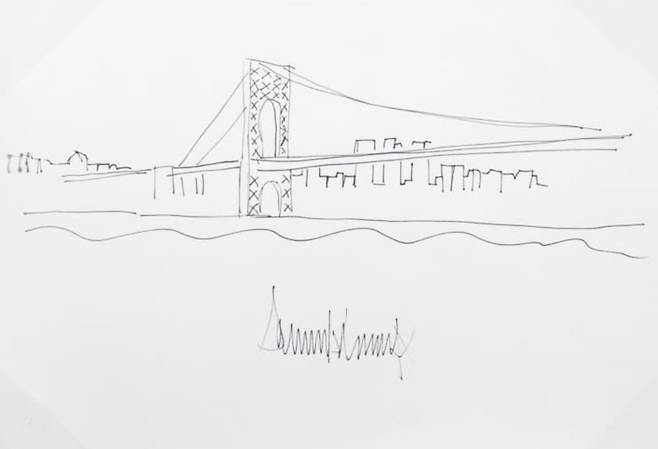 도널드 트럼프 대통령이 2006년 그린 조지 워싱턴 다리 그림/쥴리엔