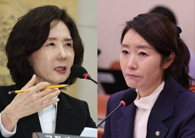 20일 지명이 철회된 이진숙 교육부 장관 후보자, 강선우 여성가족부 장관 후보자. 김영원 기자 forever@hani.co.kr
