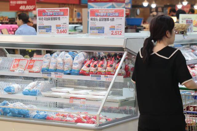 초복인 20일 서울 서초구 양재동 하나로마트에서 시민들이 육계 제품류를 살펴보고 있다. 연합뉴스