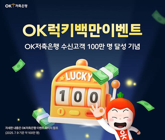 OK저축은행은  적금에 가입한 고객을 대상으로 추첨을 통해 현금 100만원을 지급하는 'OK럭키백만이벤트'를 진행한다.
