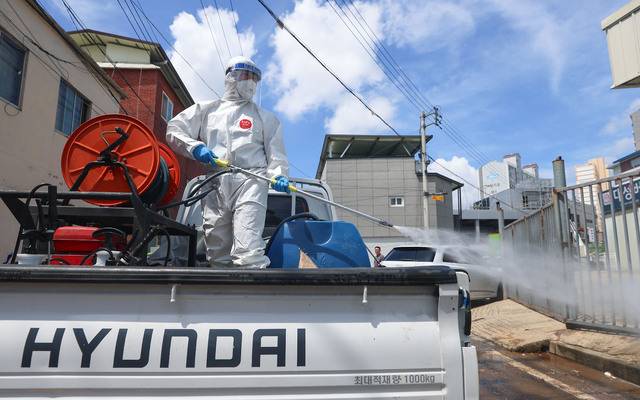 20일 광주 북구 신안동 수해지역에서 소독 작업을 실시하고 있다. 연합뉴스