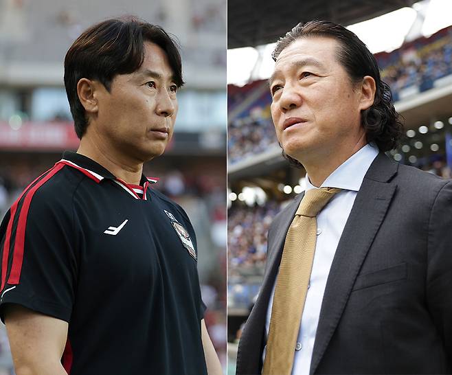 김기동(왼쪽) FC서울 감독과 김판곤 울산 HD 감독. /사진=한국프로축구연맹 제공