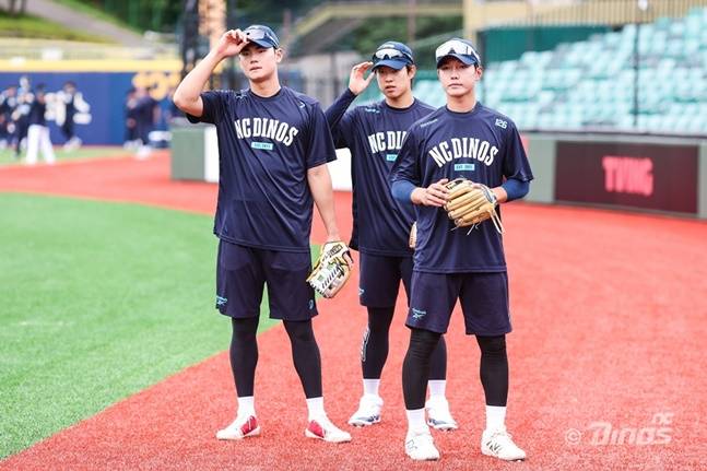 NC 김주원과 김한별, 정현창(왼쪽부터). /사진=NC 다이노스 제공