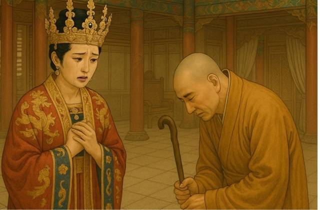 진덕여왕이 원효대사에게 심중을 고백하는 장면을 인공지능 AI가 그린 그림.