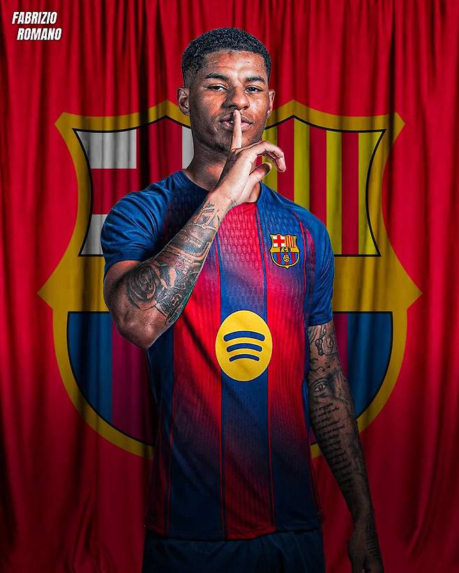 마커스 래시포드 바르셀로나 유니폼 합성 사진. 출처=파브리시오 로마노 SNS 캡쳐