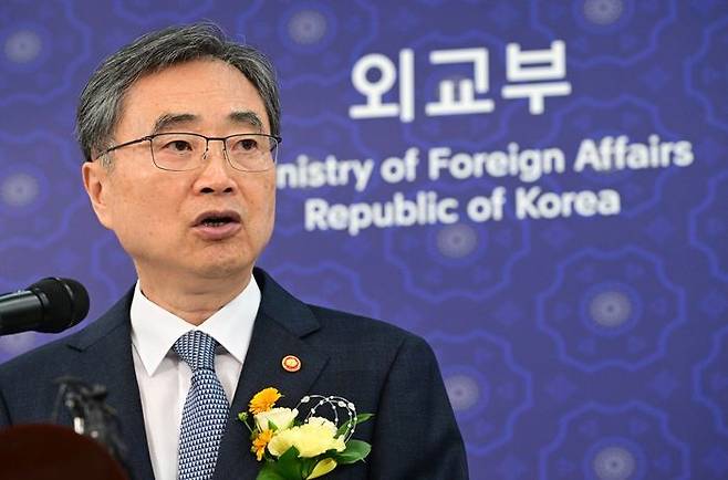 조현 외교부 장관이 21일 서울 종로구 외교부 서희홀에서 열린 취임식에서 취임사를 하고 있다. ⓒ연합뉴스