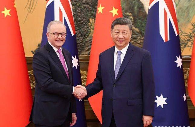 시진핑(오른쪽) 중국 국가주석이 지난 15일 베이징 인민대회당에서 앤서니 앨버니지 호주 총리와 정상회담을 하기에 앞서 악수하고 있다. ⓒ 신화/뉴시스