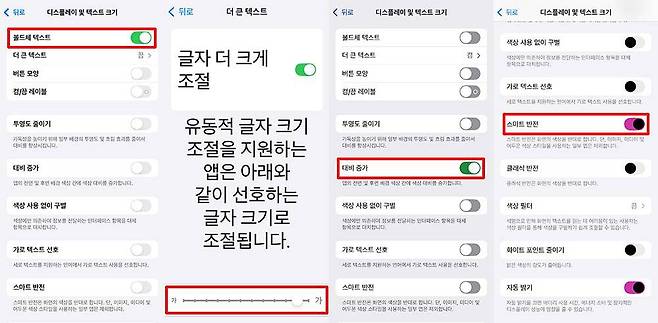 텍스트 굵기, 크기, 대비, 반전 설정 / 출처=IT동아