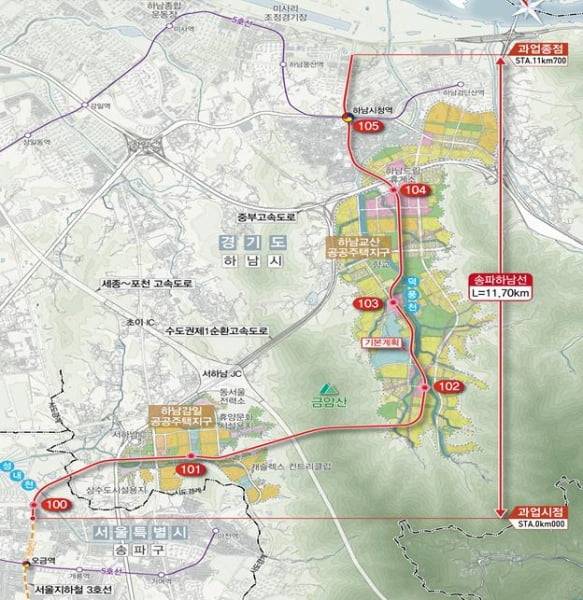 송파하남선 광역철도 위치도. 국토부 제공