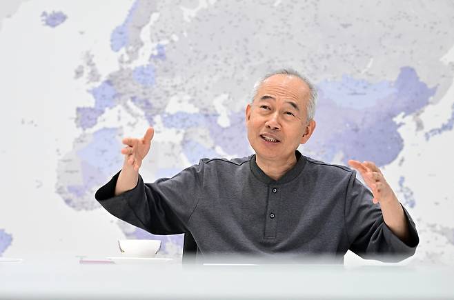 Jusung Engineering Chair Hwang Chul-joo speaks during an interview with The Korea Herald held at the company's R&D center in Yongin, Gyeonggi Province, on July 15. (Lee Sang-sub/The Korea Herald)