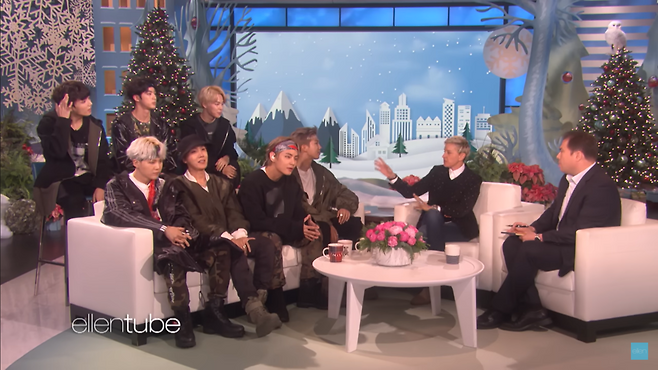 미국 토크쇼 ‘엘런쇼’에 2017년 방탄소년단(BTS)이 출연한 모습. [TheEllenShow 유튜브 캡처]
