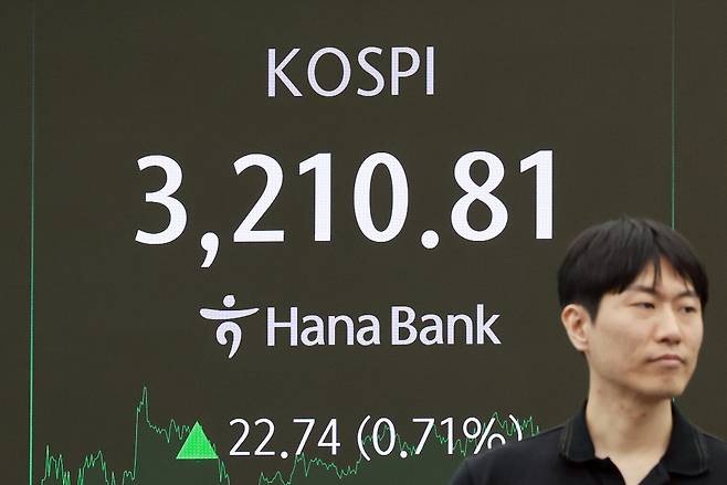 21일 서울 중구 하나은행 본점 딜링룸에서 딜러가 업무를 보고 있다. [연합]