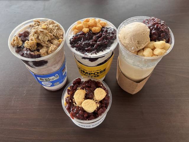 서울 시내 카페 4곳에서 주문한 컵빙수. 사진 왼쪽 위부터 빽다방,컴포즈커피, 설빙, 이디야 제품. 노현영 기자