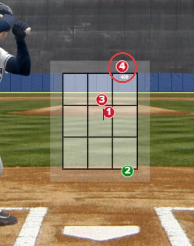 김하성이 네 번째 타석에서 4구째(빨간색 원) 스트라이크 판정에 아쉬움을 나타냈다. /사진=MLB.com 게임데이 갈무리