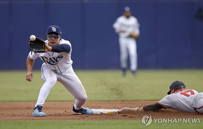 2루수 수비 중인 탬파베이 김하성 [게티이미지/AFP=연합뉴스]