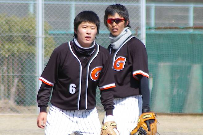 롯데 선수시절 이원석(왼쪽)과 박기혁. 사진 무로이 마사야