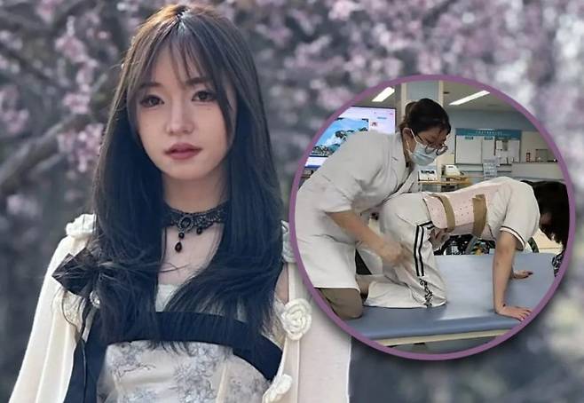 남자친구가 몰던 차량 조수석에 앉은 여성이 교통사고로 하반신이 마비된 여성이 재활치료를 하고 있다. [도우인 갈무리]