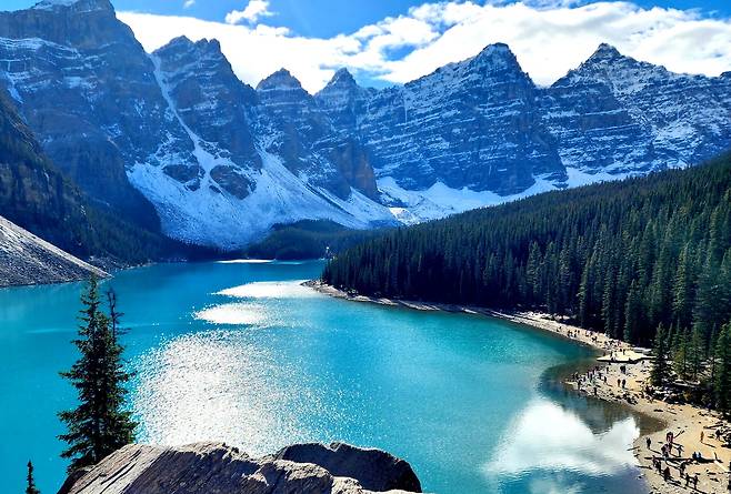 해발 1885m 지점에 있는 캐나다 알버타 로키산맥 모레인호수 [함영훈 기자]