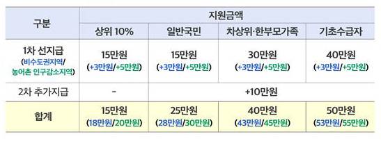 민생회복 소비쿠폰 지원금액 [행정안전부 제공]