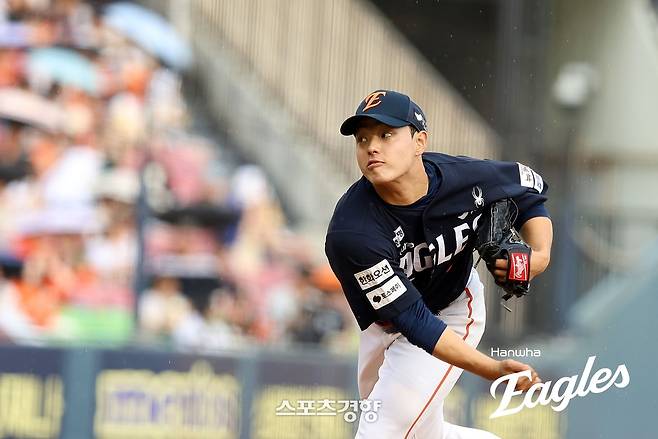 한화 문동주가 22일 잠실 두산전에서 역투하고 있다. 한화이글스 제공
