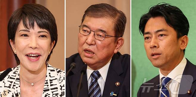 다카이치 사나에 전 일본 경제안보담당상, 이시바 시게루 일본 총리, 고이즈미 신지로 일본 농림수산상. 2024.09.14 ⓒ AFP=뉴스1 ⓒ News1 김지완 기자