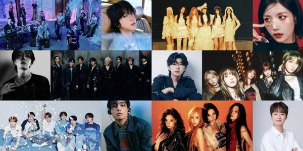 ⓒ울림엔터테인먼트(권은비), 쏘스뮤직(르세라핌), 빅히트 뮤직(방탄소년단 뷔·제이홉·진), 플레디스엔터테인먼트(세븐틴), JYP엔터테인먼트(스트레이 키즈), 스타쉽엔터테인먼트(아이브), SM엔터테인먼트(에스파·엔시티 위시), 티엔엔터테인먼트(이찬원), 물고기뮤직(임영웅)]