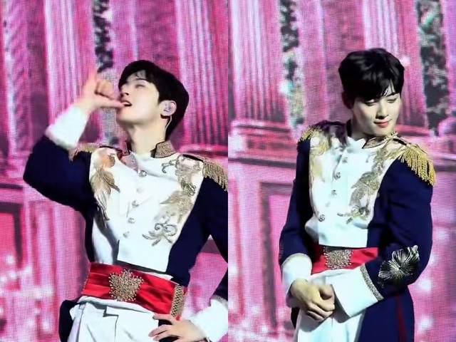 배우 차은우가 지난 12일 열린 자신의 팬미팅에서 'Soda Pop'에 맞춰 춤을 췄다. /틱톡 Eun-Woo Updates 계정 영상 화면 캡처