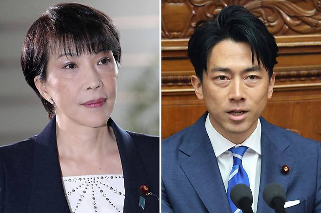 (왼쪽부터) 다카이치 사나에 전 경제안보상과 고이즈미 신지로 농림수산상.