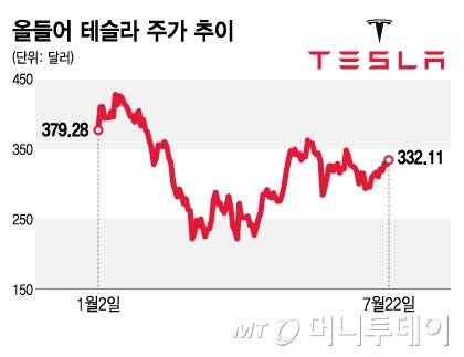 올들어 테슬라 주가 추이/그래픽=김지영