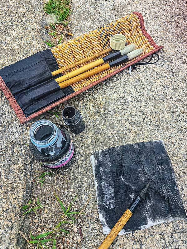 북한산 원효봉 현장 수묵화 작업