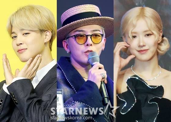 방탄소년단 지민, 빅뱅 지드래곤, 블랙핑크 로제(왼쪽부터) /사진=스타뉴스
