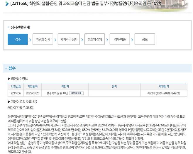 강경숙 의원이 대표 발의한 일명 '영유 금지법'.