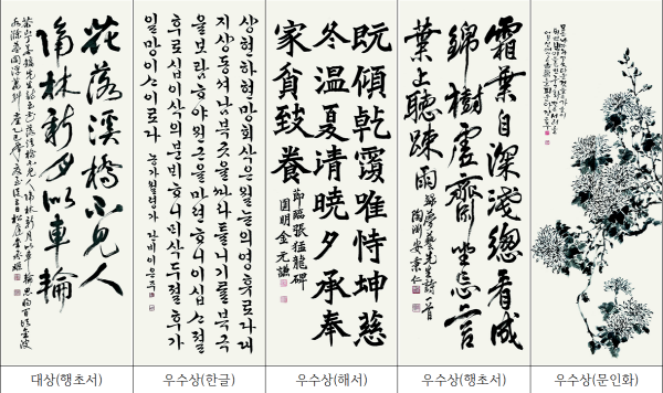제37회 경상남도서예대전 수상작들.